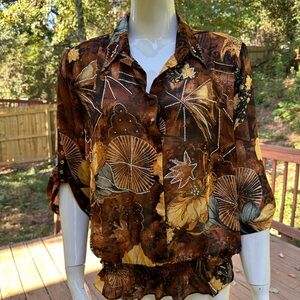Elegant Floral Brown Blouse